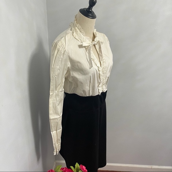 # French Style Ruffle Neck Long Sleeves Short Dress By Macys As Wish - Picture 14 of 15